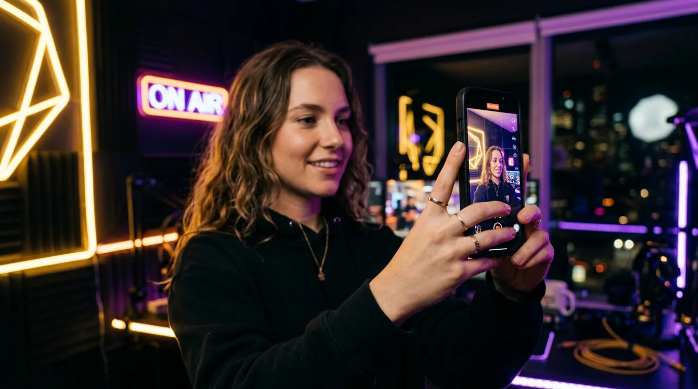 Creador grabando video vertical en smartphone