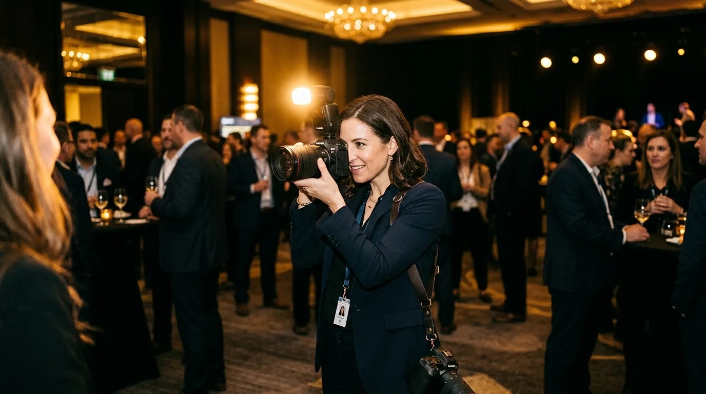 Fotógrafo cubriendo evento corporativo